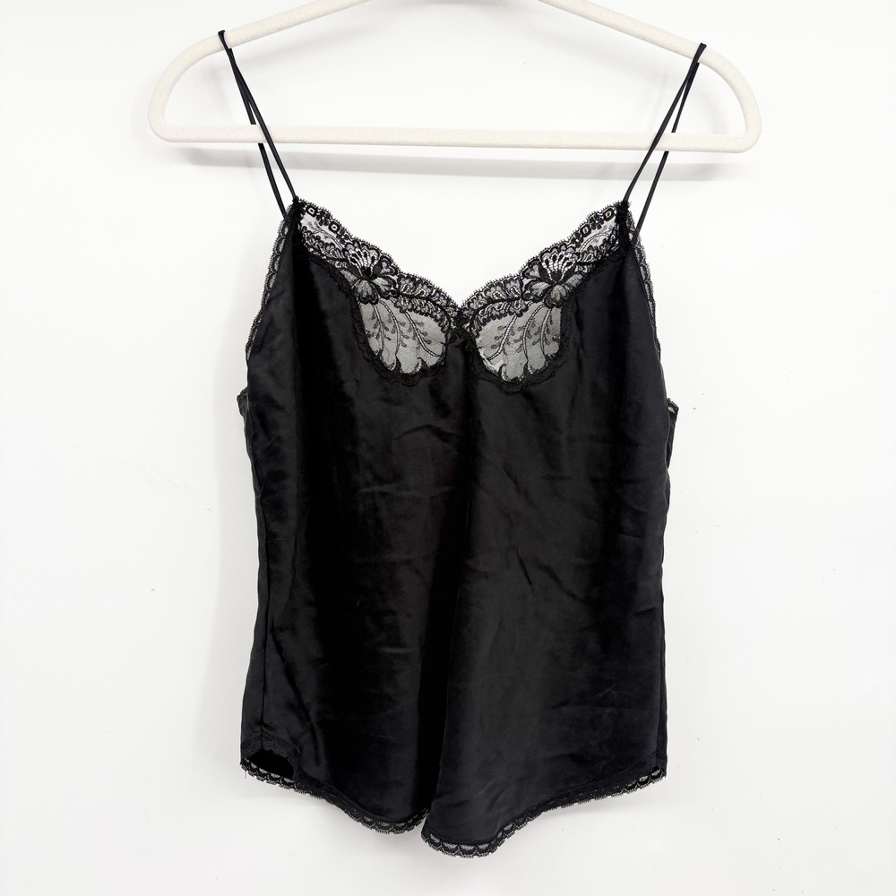 Filigree Womens Vintage Black Lace Trim Coquette Silk Cami Lingerie Top Size S - Picture 1 of 6